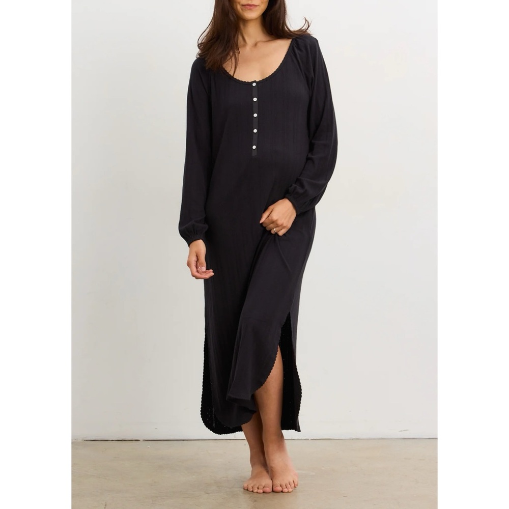Hatch Long Black Henley Maternity Nightgown